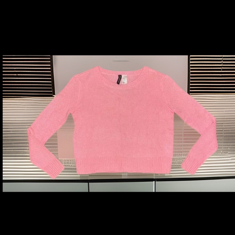 Pink H&M's Divided Line 100% Acrylic Knit Long Sleeve Crop Lightweight Sweater